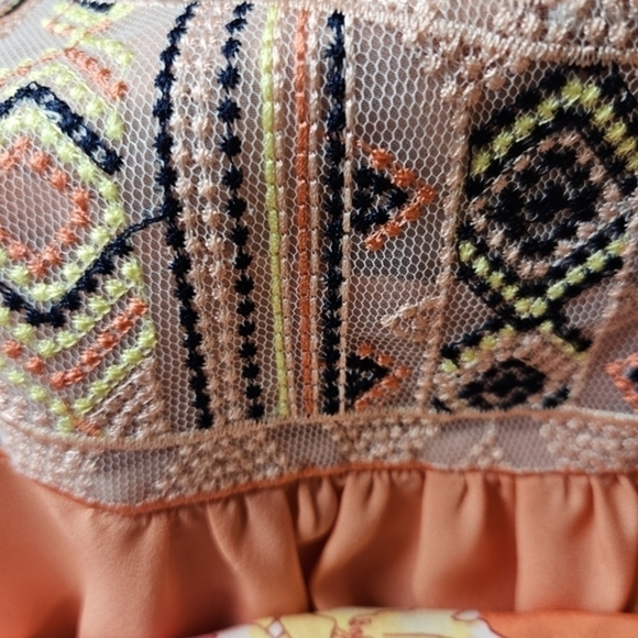 EUC A. Byer Size Small Peach‎ sheer sleeveless top w/embroidery design - Picture 3 of 4